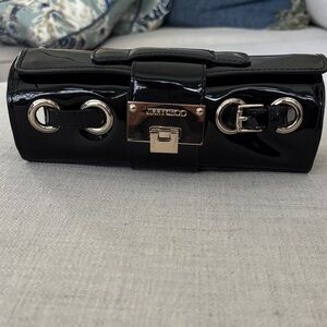Jimmy Choo Black Patent Leather Clutch with Light Gold Accents